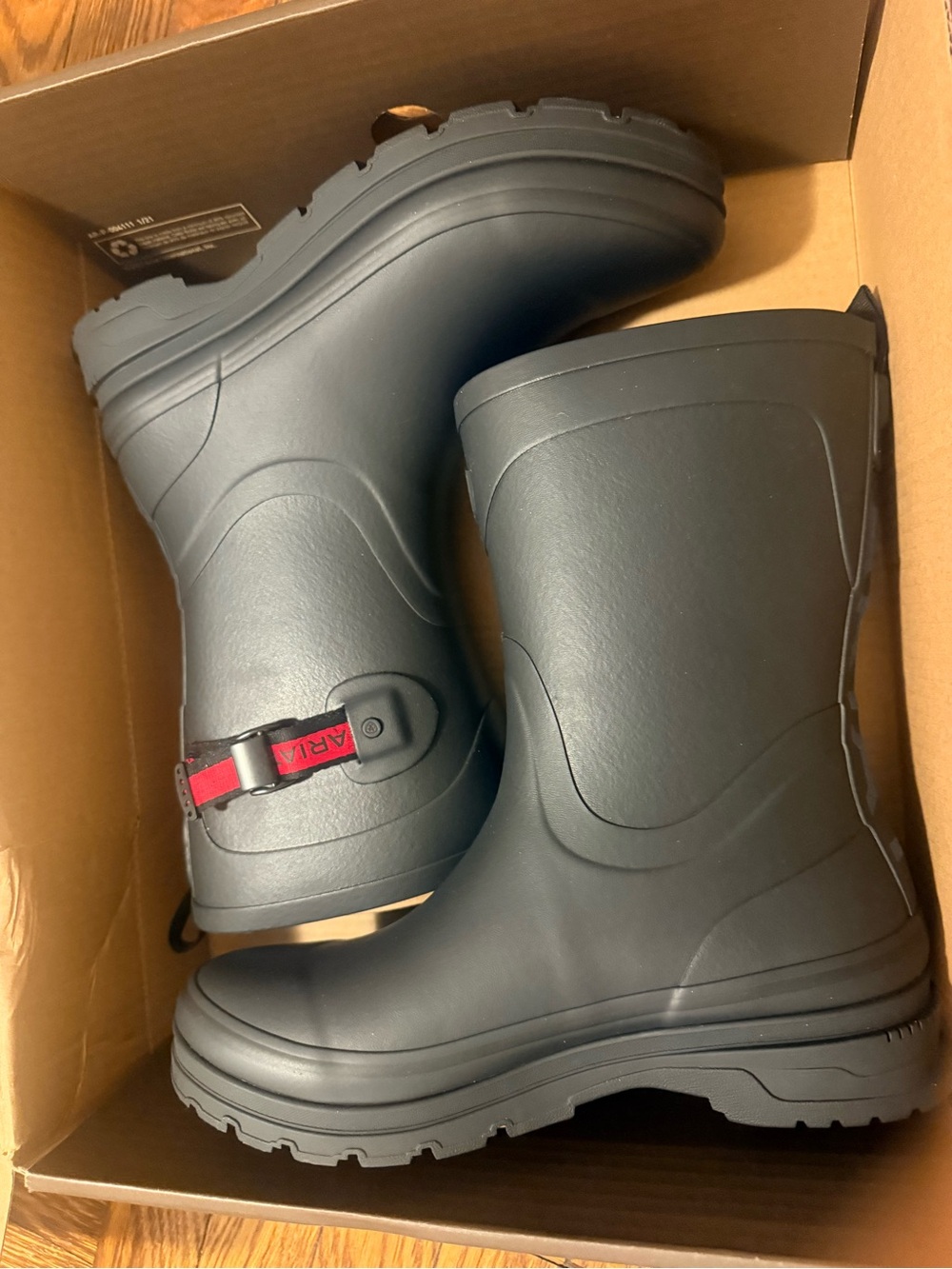 Ariat Black Matte Waterproof Rain Boots with Red Accent